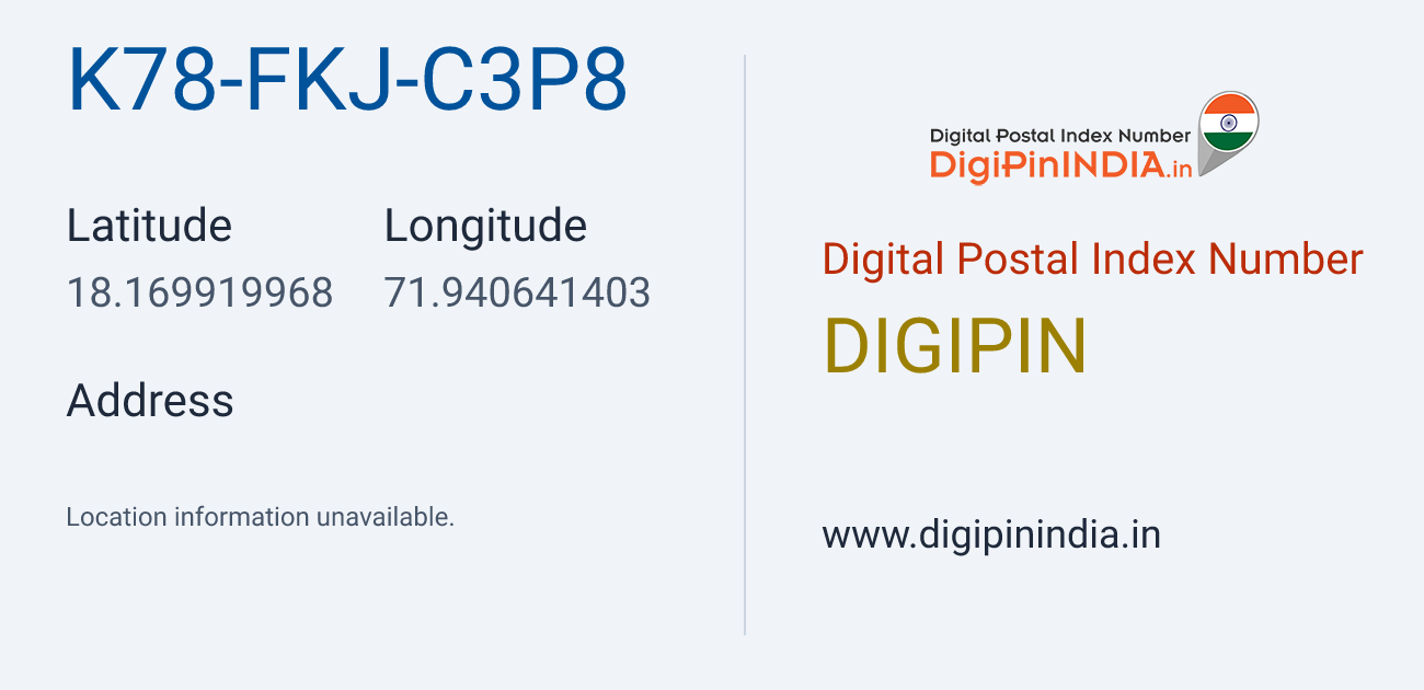 DigiPin K78-FKJ-C3P8 location map showing coordinates 18.169920, 71.940641