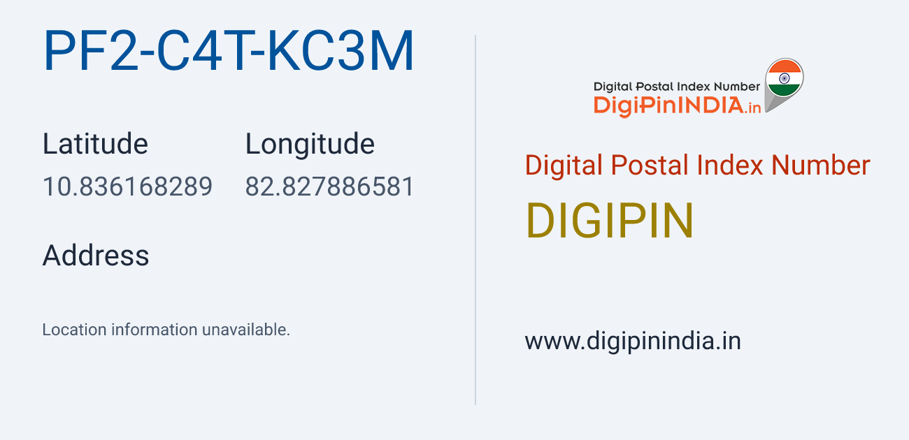 DigiPin PF2-C4T-KC3M location map showing coordinates 10.836168, 82.827887