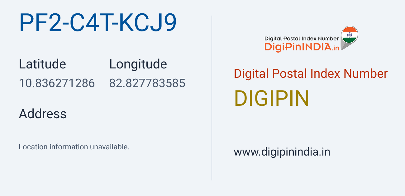 DigiPin PF2-C4T-KCJ9 location map showing coordinates 10.836271, 82.827784